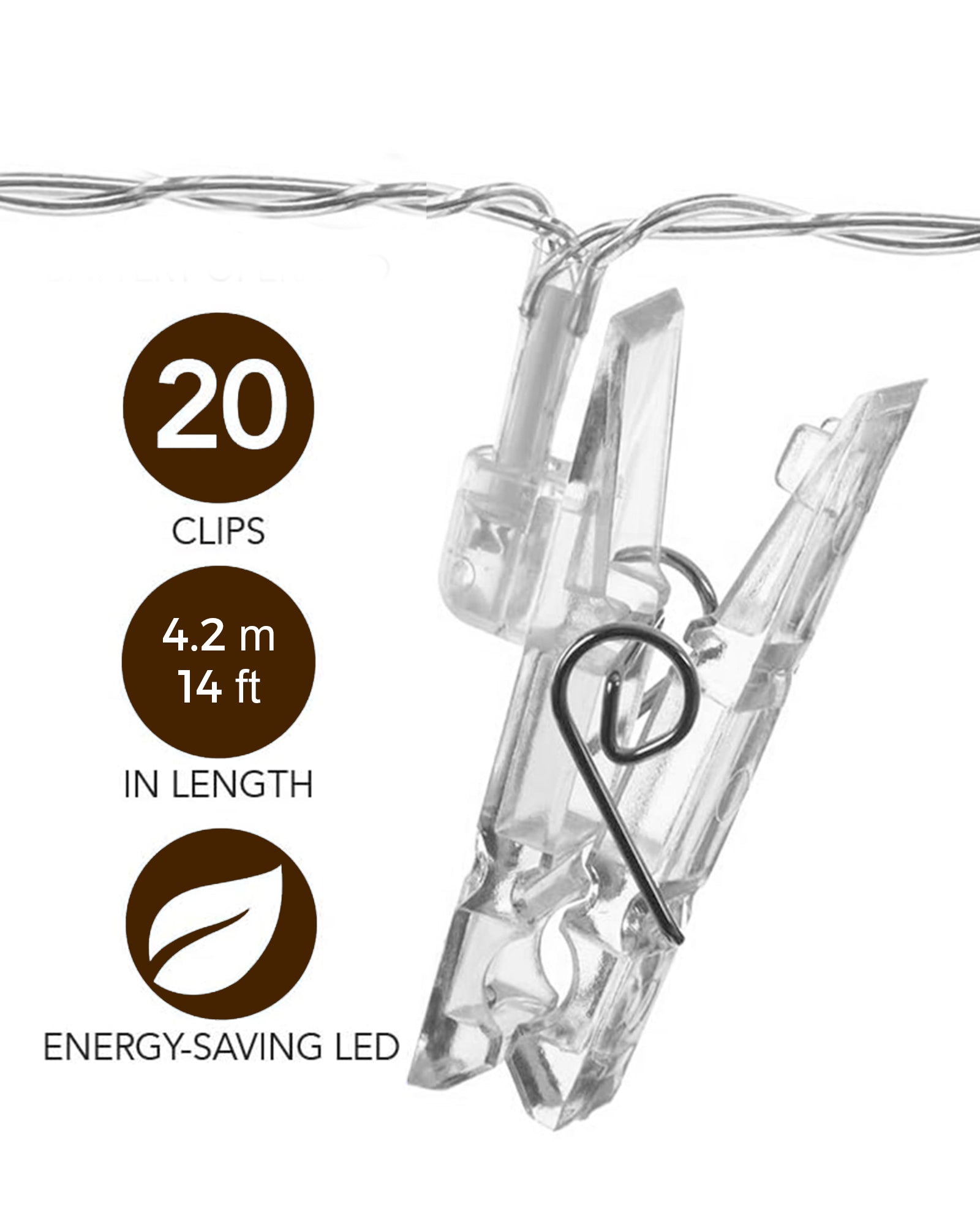 Plastic 20 Photo Clip Led String Lights for Photo Hanging, Birthday, Festival, Wedding, Party for Home, Patio, Lawn, Restaurants Home Decoration (Warm White), 4.2 Meters