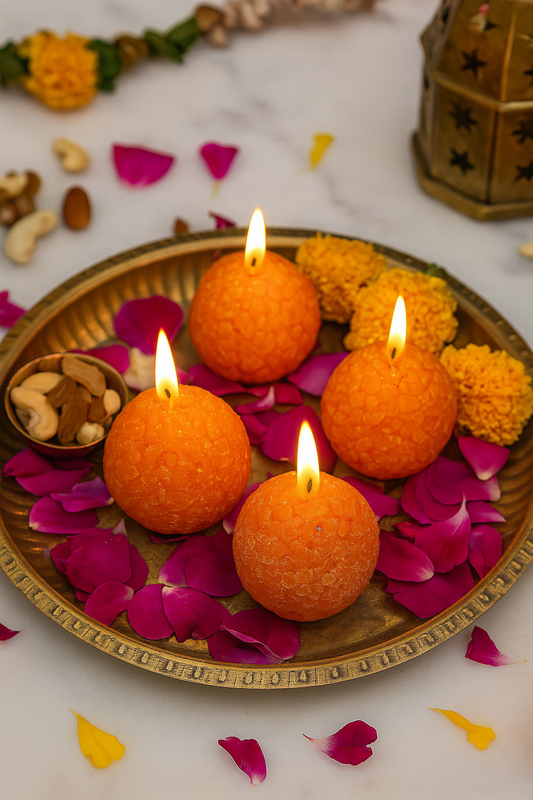Premium Ladoo Candle, Hand Poured, Motichur Laddoo Candles, Diwali Gift Pack Decorative Scented Candle 100% Paraffin Wax, Set of 4