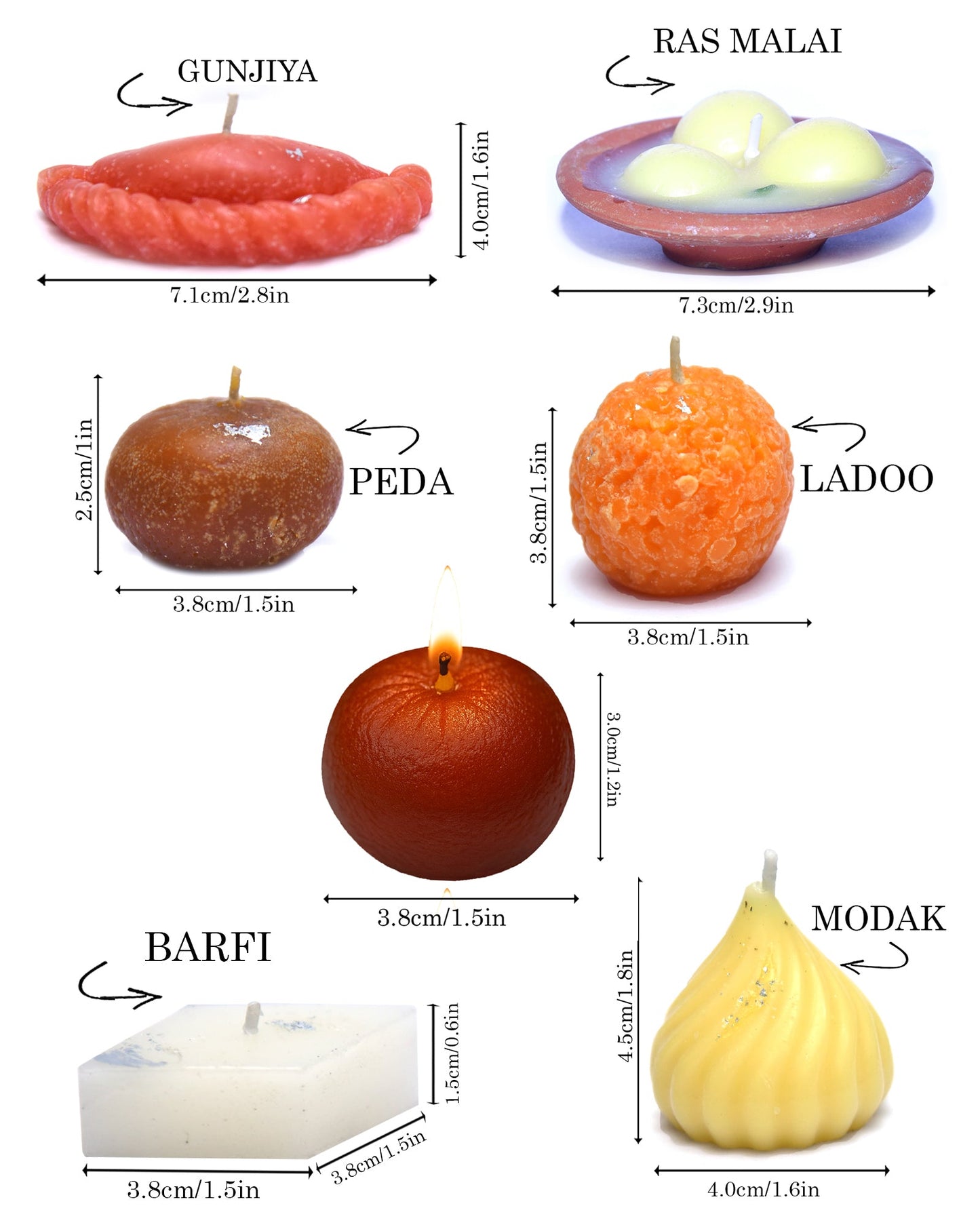 Premium Ladoo Candle, Hand Poured, Motichur Laddoo Candles, Diwali Gift Pack Decorative Scented Candle 100% Paraffin Wax, Set of 4