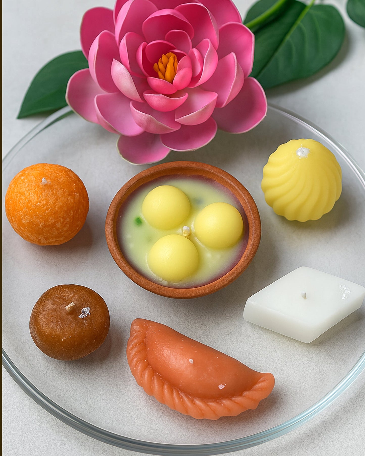 Premium Ladoo Candle, Hand Poured, Motichur Laddoo Candles, Diwali Gift Pack Decorative Scented Candle 100% Paraffin Wax, Set of 4