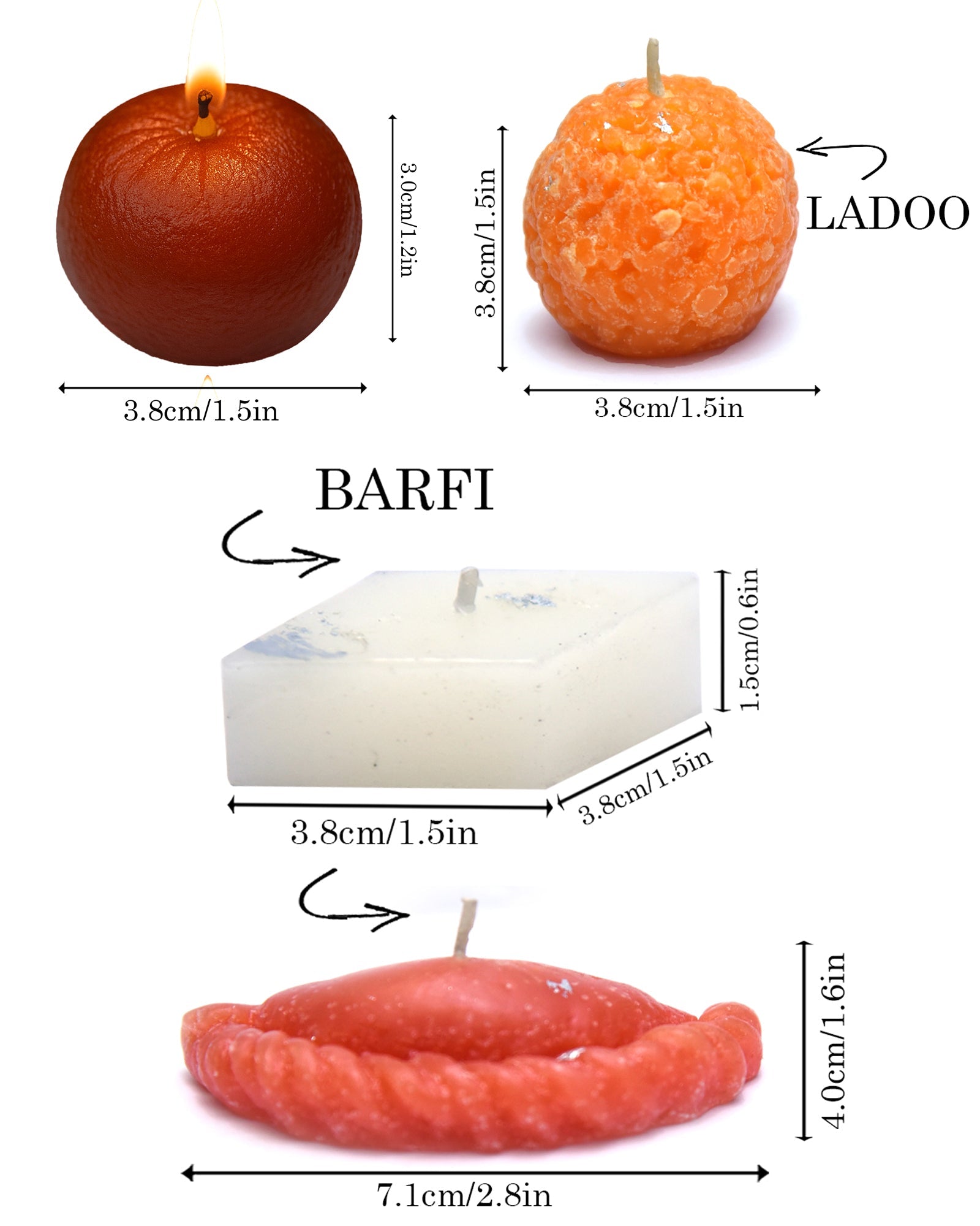 Premium Ladoo Candle, Hand Poured, Motichur Laddoo Candles, Diwali Gift Pack Decorative Scented Candle 100% Paraffin Wax, Set of 4