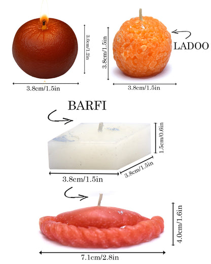 Premium Ladoo Candle, Hand Poured, Motichur Laddoo Candles, Diwali Gift Pack Decorative Scented Candle 100% Paraffin Wax, Set of 4