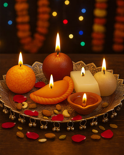 Premium Ladoo Candle, Hand Poured, Motichur Laddoo Candles, Diwali Gift Pack Decorative Scented Candle 100% Paraffin Wax, Set of 4