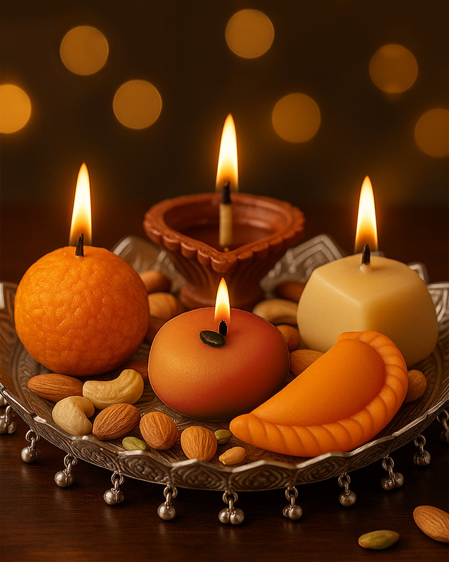 Premium Ladoo Candle, Hand Poured, Motichur Laddoo Candles, Diwali Gift Pack Decorative Scented Candle 100% Paraffin Wax, Set of 4