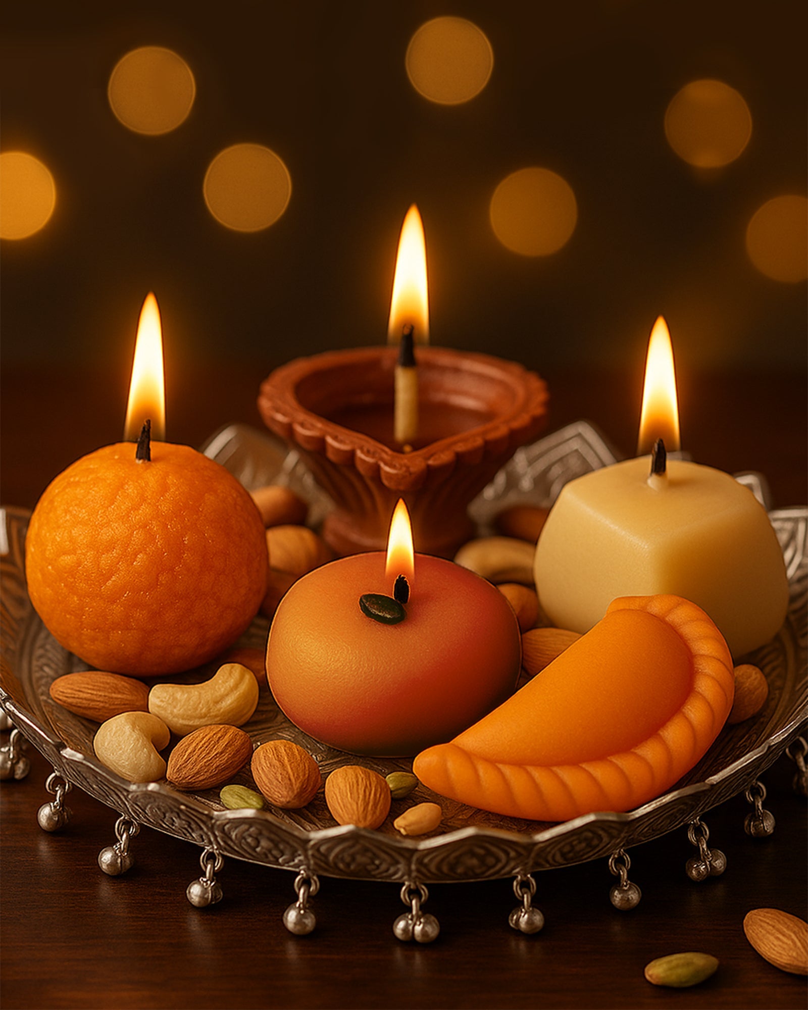 Premium Ladoo Candle, Hand Poured, Motichur Laddoo Candles, Diwali Gift Pack Decorative Scented Candle 100% Paraffin Wax, Set of 4