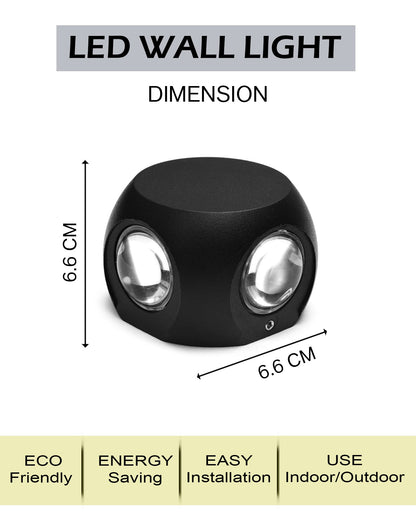 LED Indoor Outdoor Up/Down Wall Light - 6W,Warm White,(4 Multi-Directional Beam),IP65 Aluminum Body Waterproof, Pack of 1 (1 year Warranty)