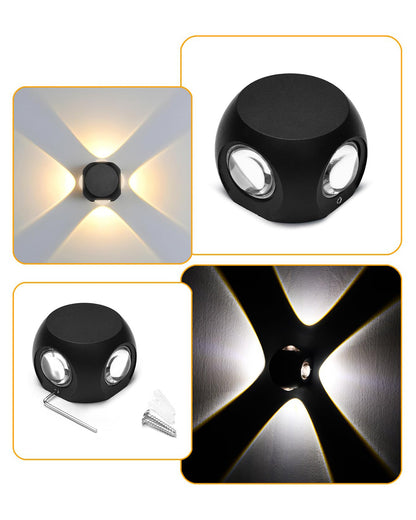 LED Indoor Outdoor Up/Down Wall Light - 6W,Warm White,(4 Multi-Directional Beam),IP65 Aluminum Body Waterproof, Pack of 1 (1 year Warranty)