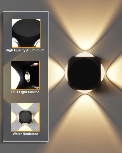 LED Indoor Outdoor Up/Down Wall Light - 6W,Warm White,(4 Multi-Directional Beam),IP65 Aluminum Body Waterproof, Pack of 1 (1 year Warranty)