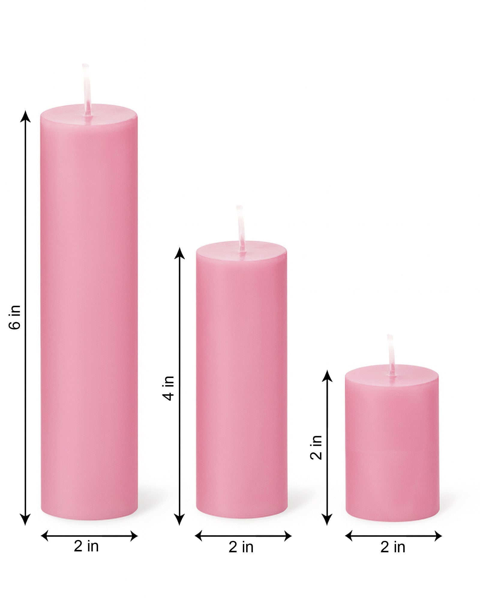 Pillar Candles Set of 3, Width 2" High 2" 4" 6" Large Paraffin Soy Wax Pillar Candles Aesthetic Modern Home Decor for Bathroom Living Room Diwali Gifts (Pink)