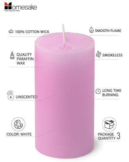Pillar Candles Set of 3, Width 2" High 2" 4" 6" Large Paraffin Soy Wax Pillar Candles Aesthetic Modern Home Decor for Bathroom Living Room Diwali Gifts (Pink)
