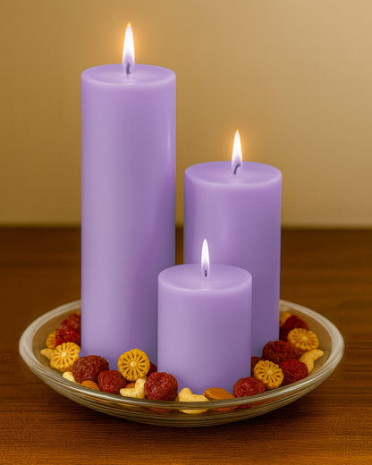 Pillar Candles Set of 3, Width 2" High 2" 4" 6" Large Paraffin Soy Wax Pillar Candles Aesthetic Modern Home Decor for Bathroom Living Room Diwali Gifts (Pink)