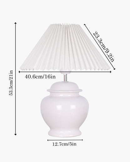 Ceramic Table Lamp for Bedroom Living Room ,Modern Pleated Lampshade Bedside Light , Nightstand Lamp for Home Office, Minimalist Nordic Style Accent Lighting Décor, White Pleated Shade