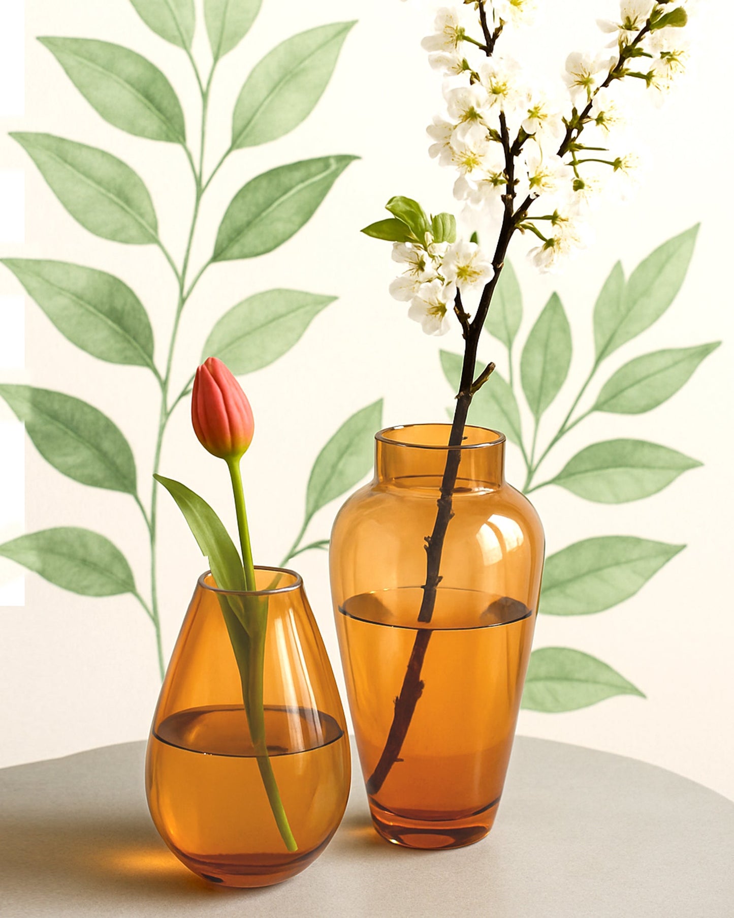 Set of 2 Flower Vase for Flower Plants Glass Vase Pot for Living Room Home Decor Dining Table Decoration Water Plants Bedroom Hall Aesthetic House Warming Gift, Amber Gold