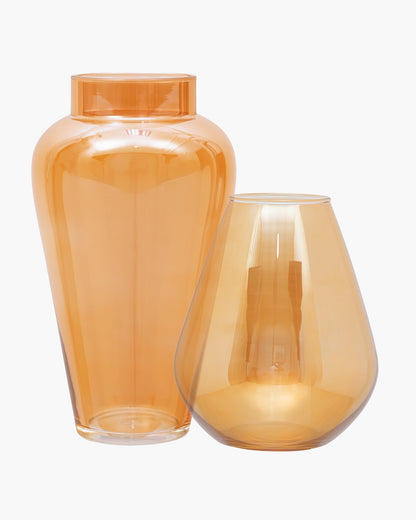 Set of 2 Flower Vase for Flower Plants Glass Vase Pot for Living Room Home Decor Dining Table Decoration Water Plants Bedroom Hall Aesthetic House Warming Gift, Amber Gold