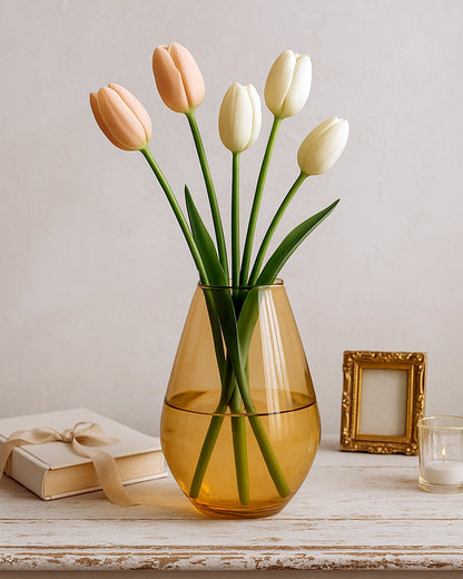 Pitcher Flower Vase for Flower Plants Glass Vase Pot for Living Room Home Decor Dining Table Decoration Water Plants Bedroom Hall Aesthetic House Warming Gift, Classic Urn, Amber Gold