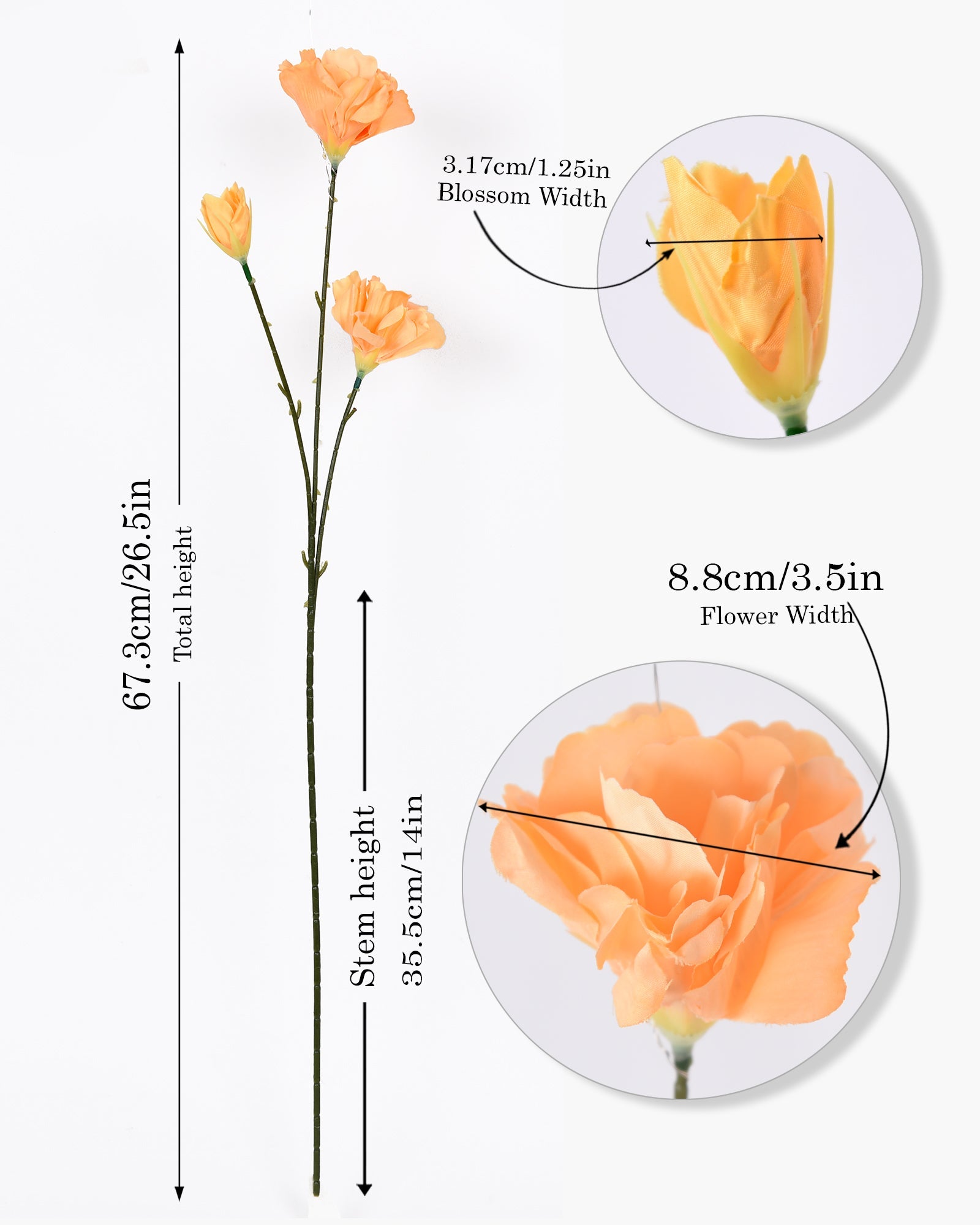 Homesake® Artificial Poppy Flower Stem, Set of 2 ,Real Touch Faux Floral Stems for Home & Table Decor, Living Room, Coral Orange