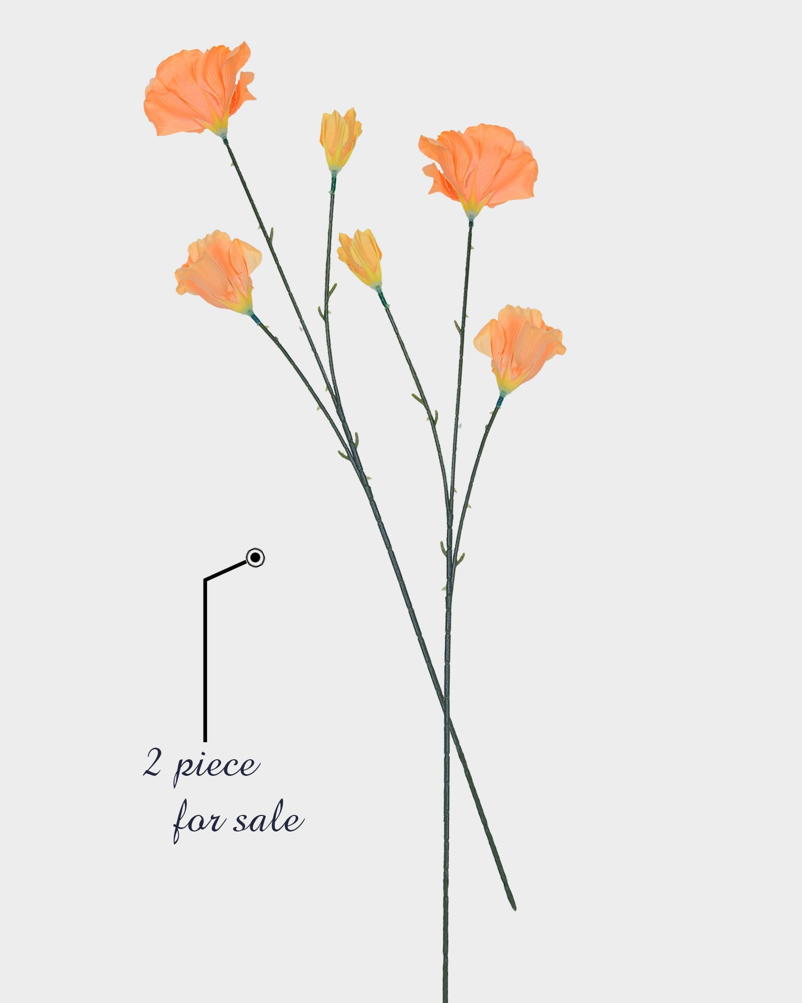 Homesake® Artificial Poppy Flower Stem, Set of 2 ,Real Touch Faux Floral Stems for Home & Table Decor, Living Room, Coral Orange