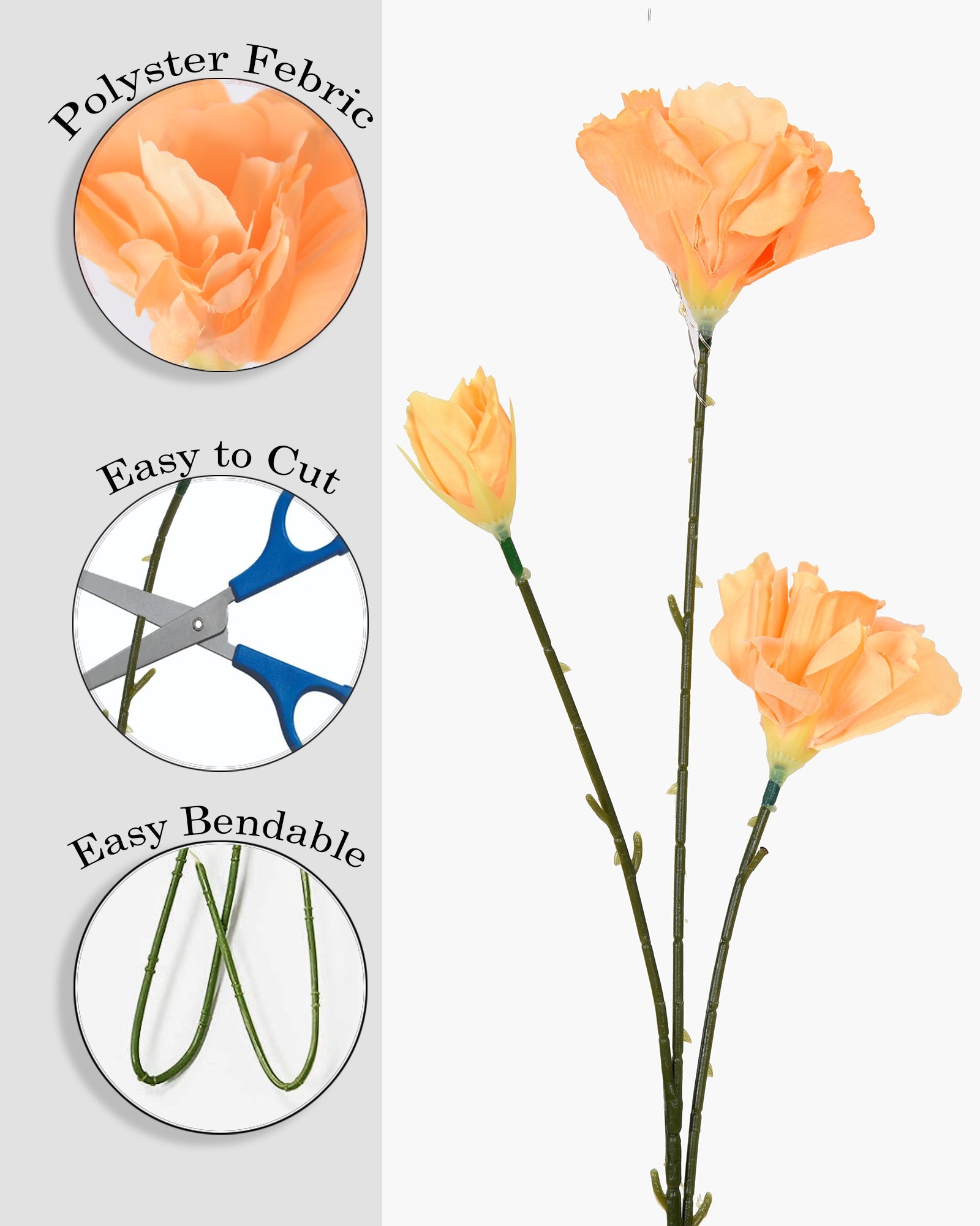 Homesake® Artificial Poppy Flower Stem, Set of 2 ,Real Touch Faux Floral Stems for Home & Table Decor, Living Room, Coral Orange