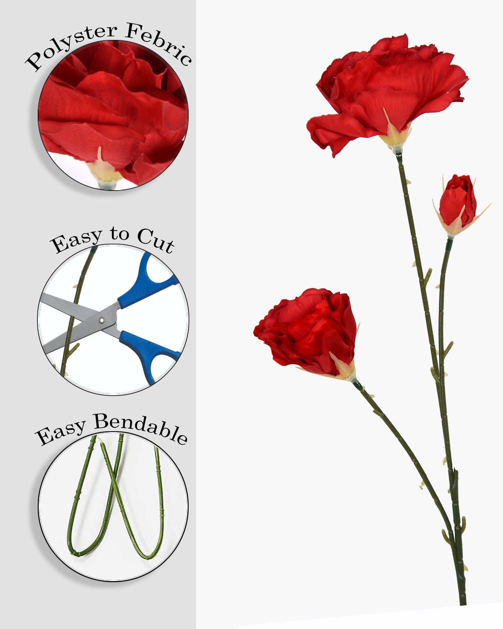 Homesake® Artificial Poppy Flower Stem, Set of 2 ,Real Touch Faux Floral Stems for Home & Table Decor, Living Room, Coral Orange