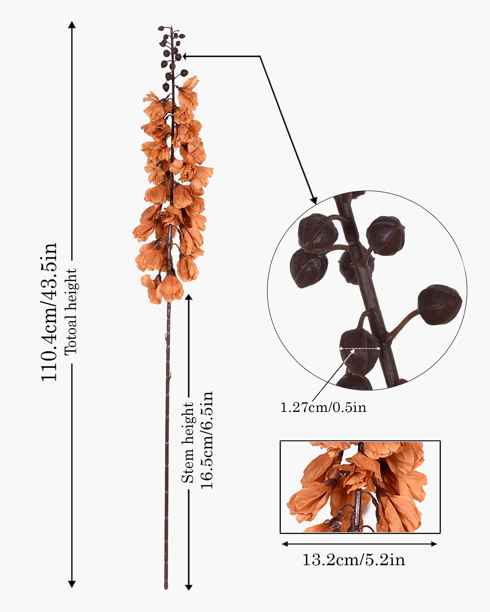 Homesake® Faux Delphinium Stem | Dried Look Artificial Flower for Vases & Home Decor set of 2, Burnt Orange