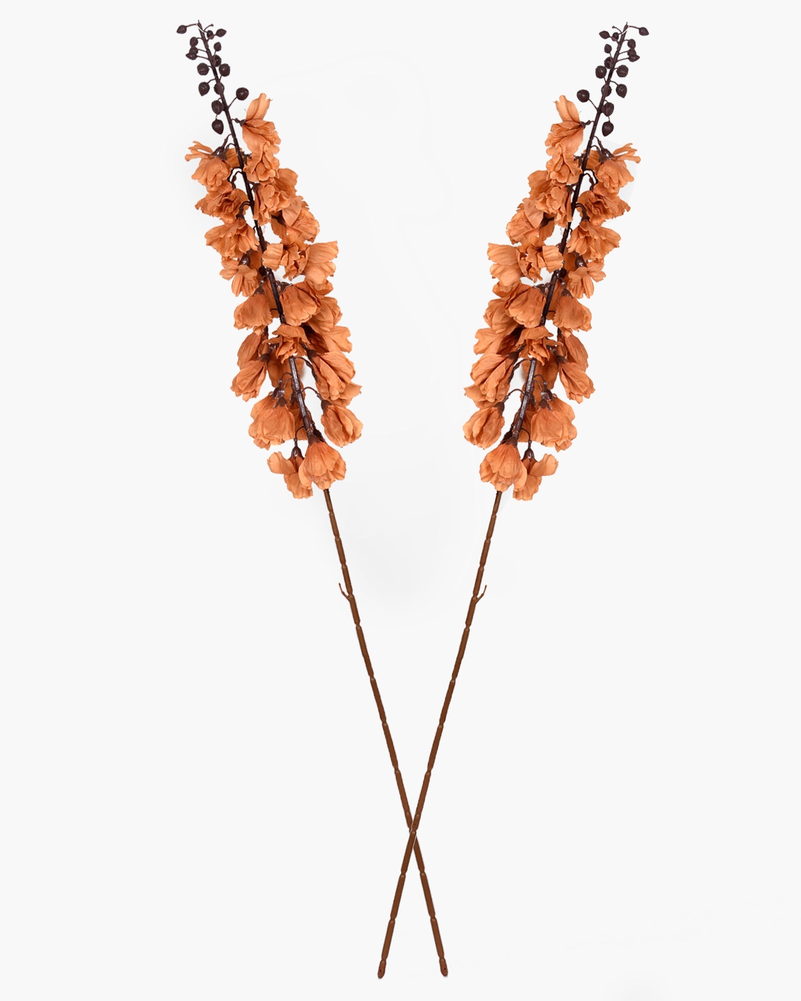 Homesake® Faux Delphinium Stem | Dried Look Artificial Flower for Vases & Home Decor set of 2, Burnt Orange