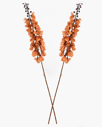 Homesake® Faux Delphinium Stem | Dried Look Artificial Flower for Vases & Home Decor set of 2, Burnt Orange