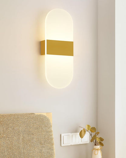 Modern LED Acrylic Wall Light for Living Room | Frosted Panel Sconce Vertical Panel Wall Mounted – Warm White, Indoor Decorative Lighting, Oval, Gold