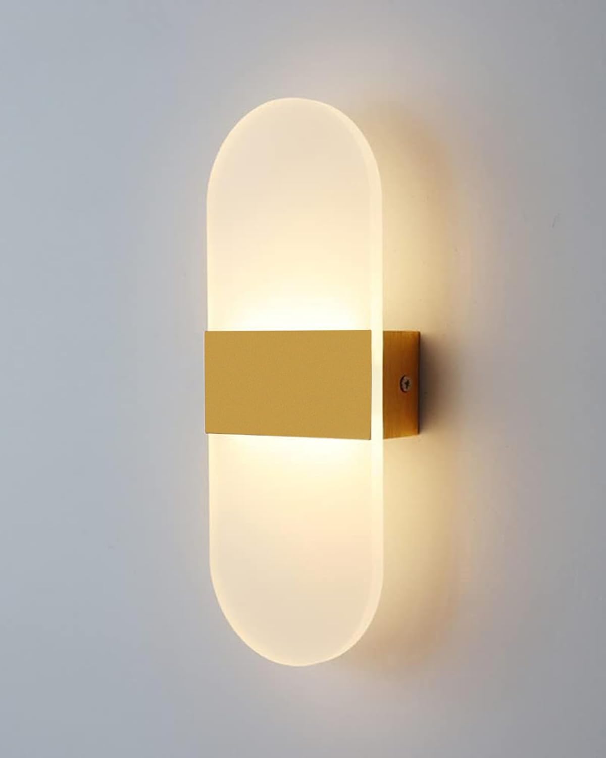 Modern LED Acrylic Wall Light for Living Room | Frosted Panel Sconce Vertical Panel Wall Mounted – Warm White, Indoor Decorative Lighting, Oval, Gold