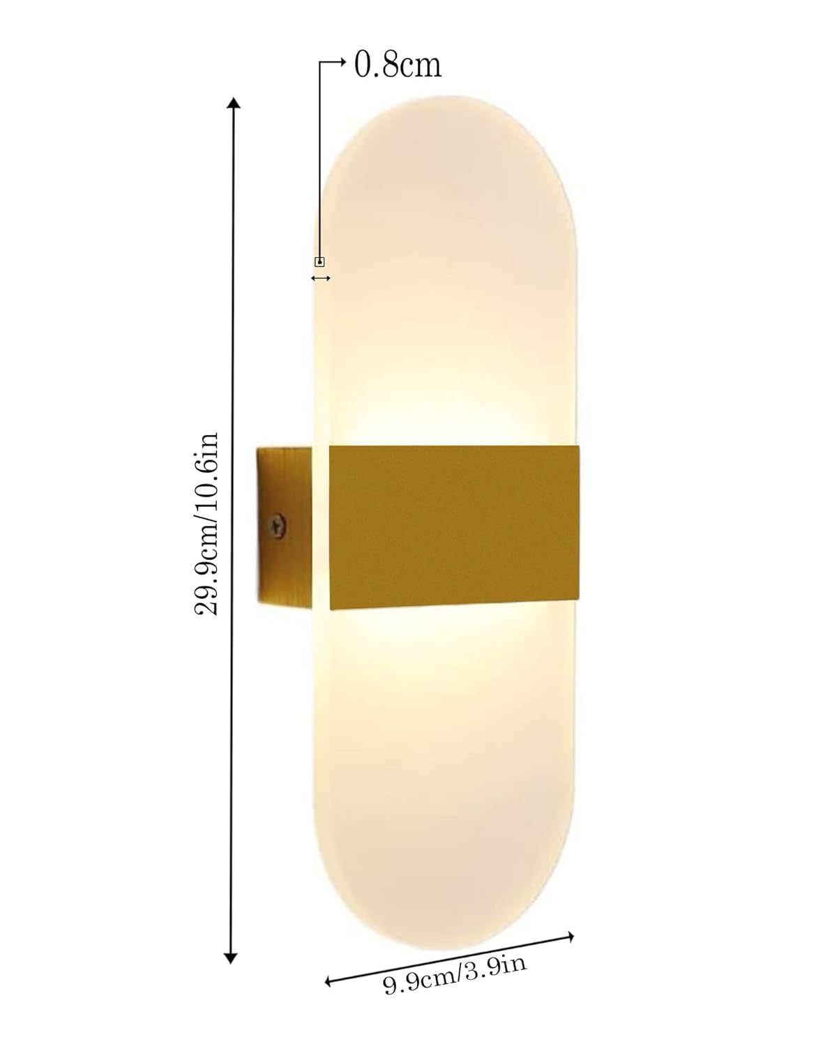 Modern LED Acrylic Wall Light for Living Room | Frosted Panel Sconce Vertical Panel Wall Mounted – Warm White, Indoor Decorative Lighting, Oval, Gold