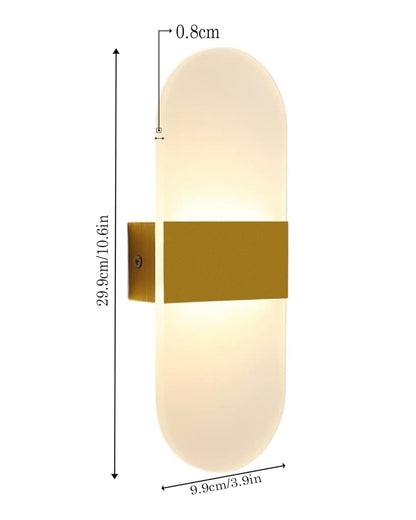 Modern LED Acrylic Wall Light for Living Room | Frosted Panel Sconce Vertical Panel Wall Mounted – Warm White, Indoor Decorative Lighting, Oval, Gold
