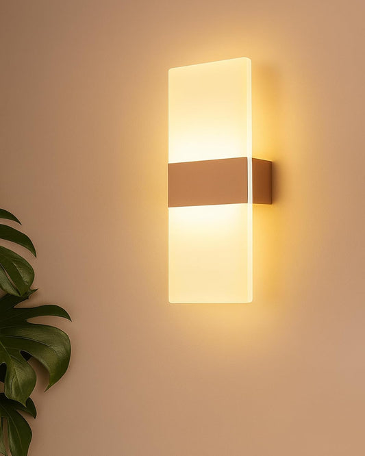 Modern LED Acrylic Wall Light for Living Room | Frosted Panel Sconce Vertical Panel Wall Mounted – Warm White, Indoor Decorative Lighting, Rectangle, Rose Gold