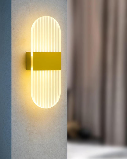Modern LED Acrylic Wall Light for Living Room | Frosted Panel Sconce Vertical Panel Wall Mounted – Warm White, Indoor Decorative Lighting, Oval, Gold