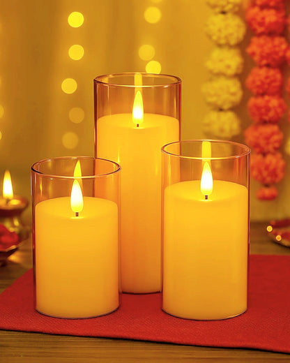 3 Pcs LED Tea Light Candles | Flameless, Smokeless, Unscented | for Home Decor, Diwali, Room Decoration Lights, Balcony & Festival & Gift
