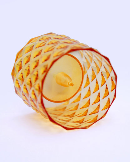 Acrylic Tealight Candle Holder – Diamond Cut Votive for Home Decoration, Diwali, Wedding & Festive Lighting – Decorative Table Centerpiece, Amber, set of 2