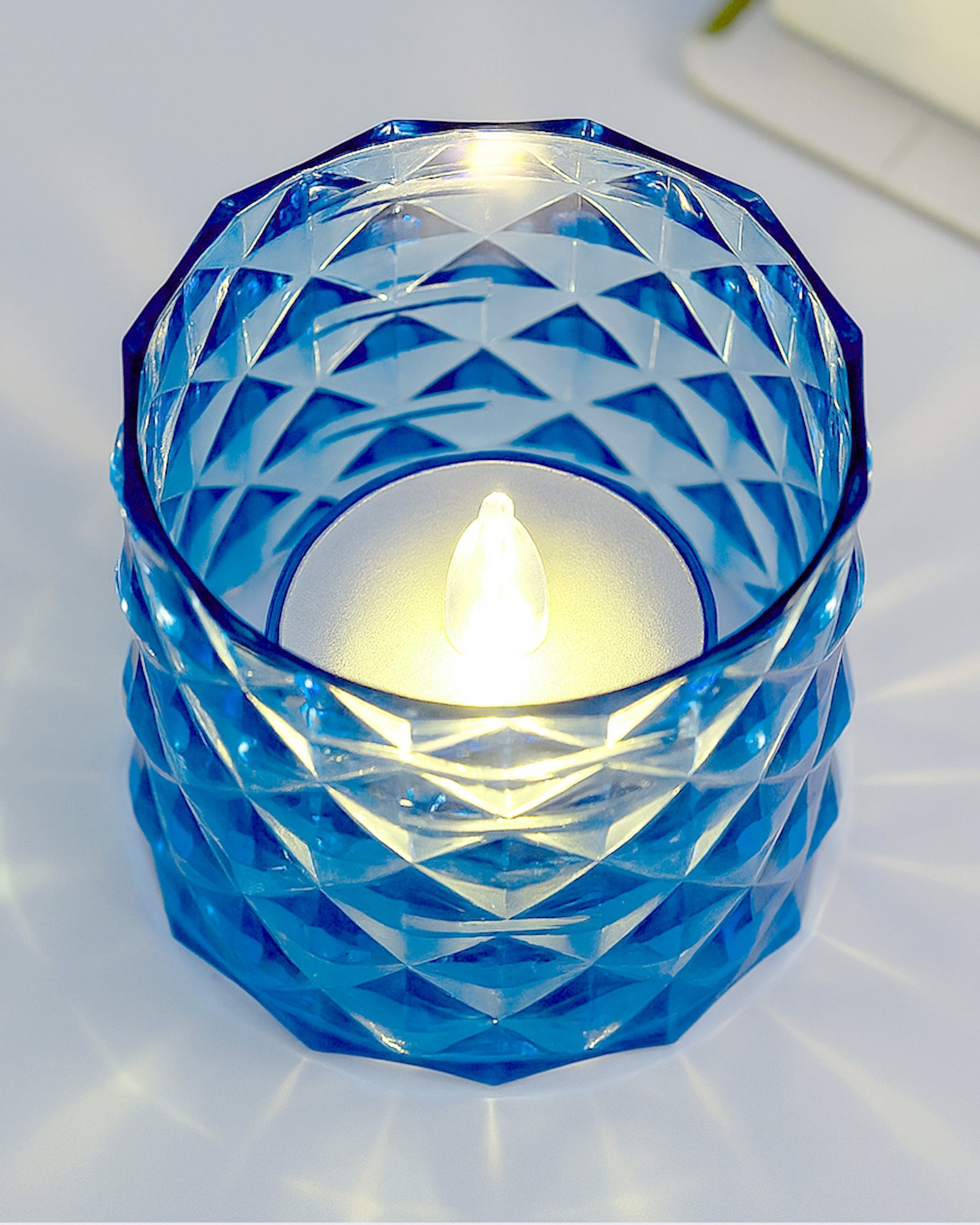 Acrylic Tealight Candle Holder – Diamond Cut Votive for Home Decoration, Diwali, Wedding & Festive Lighting – Decorative Table Centerpiece, Amber, set of 2