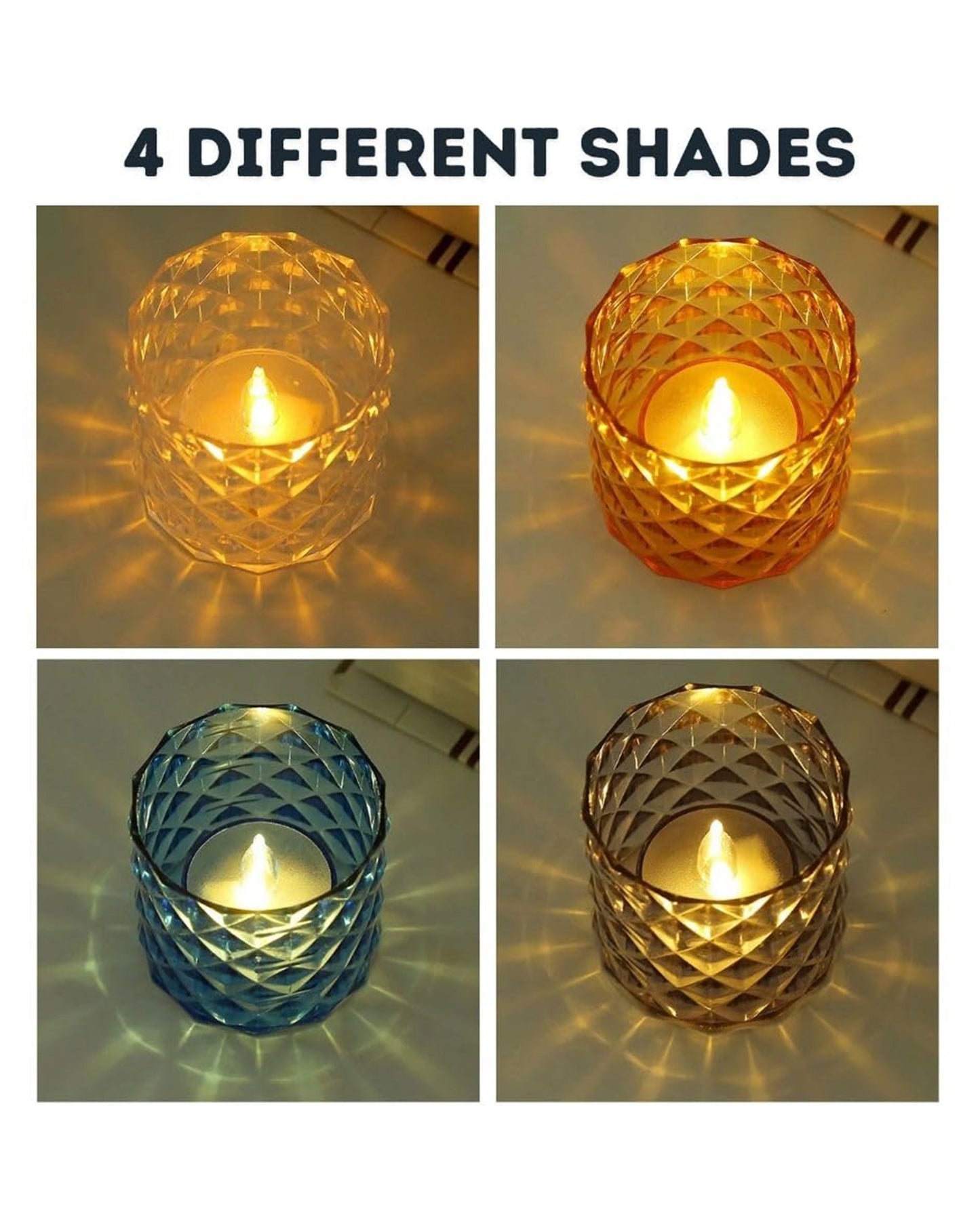 Acrylic Tealight Candle Holder – Diamond Cut Votive for Home Decoration, Diwali, Wedding & Festive Lighting – Decorative Table Centerpiece, Amber, set of 2