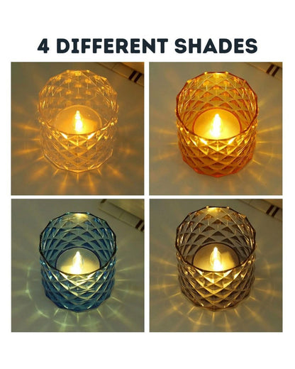 Acrylic Tealight Candle Holder – Diamond Cut Votive for Home Decoration, Diwali, Wedding & Festive Lighting – Decorative Table Centerpiece, Amber, set of 2