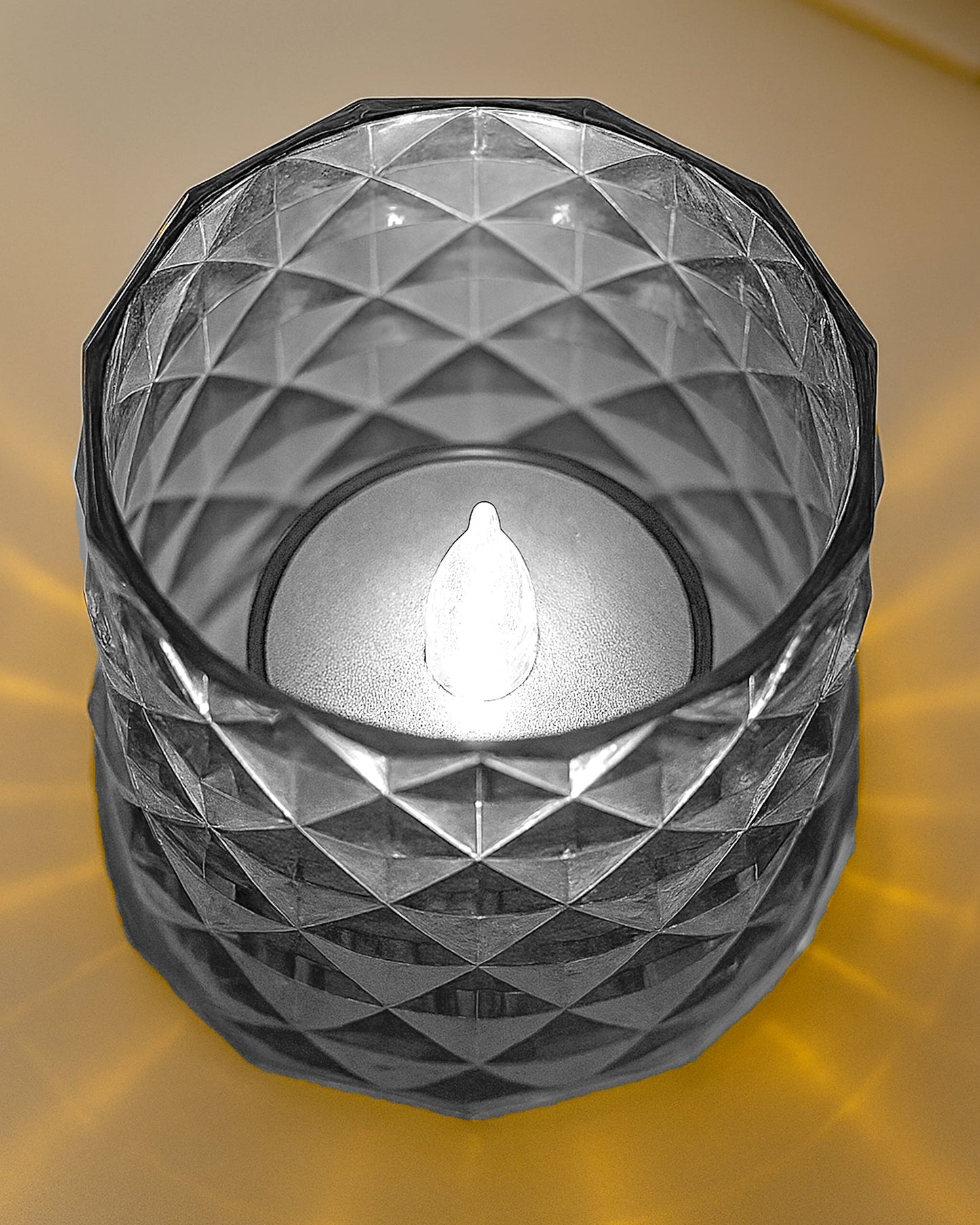 Acrylic Tealight Candle Holder – Diamond Cut Votive for Home Decoration, Diwali, Wedding & Festive Lighting – Decorative Table Centerpiece, Amber, set of 2