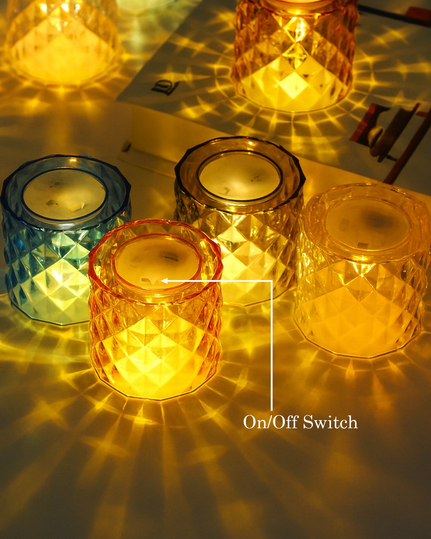 Acrylic Tealight Candle Holder – Diamond Cut Votive for Home Decoration, Diwali, Wedding & Festive Lighting – Decorative Table Centerpiece, Amber, set of 2