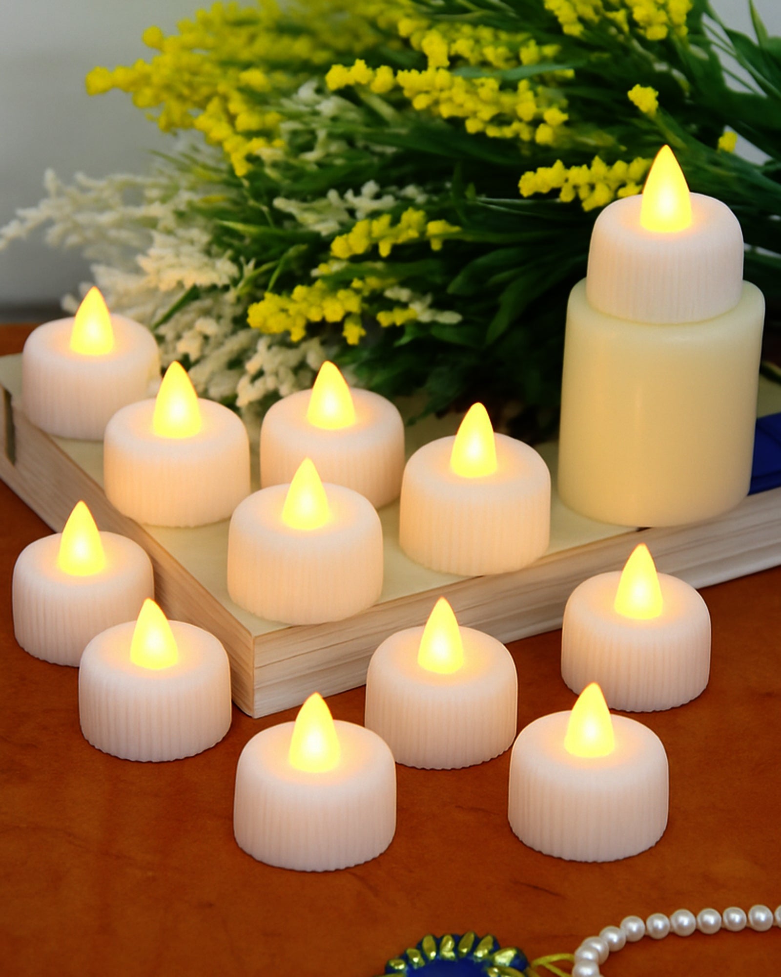 LED Tealight Candles – Warm White Flickering Flameless Lights for Home Décor, Diwali, Weddings & Parties, Battery Operated (Pack of 4)