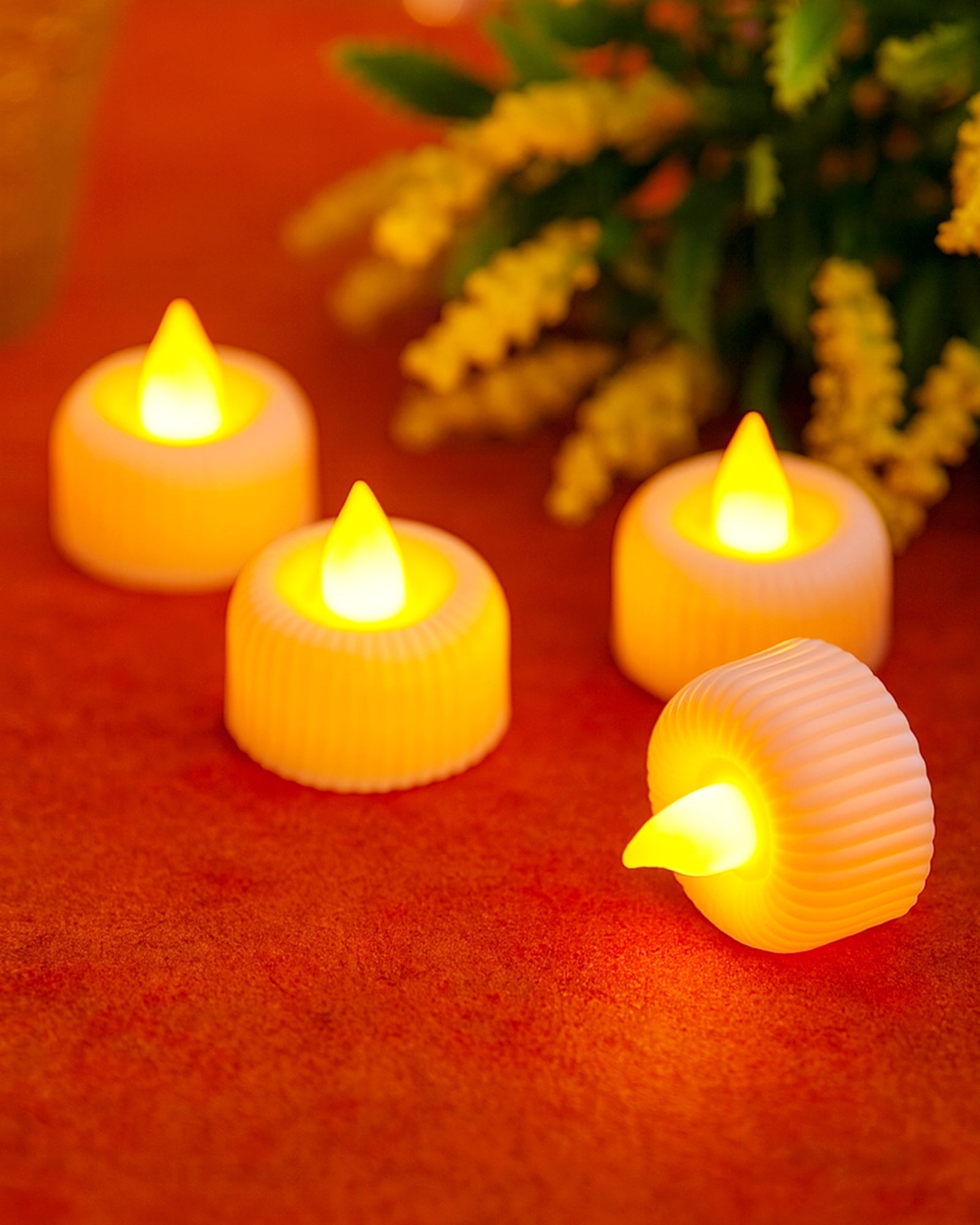 LED Tealight Candles – Warm White Flickering Flameless Lights for Home Décor, Diwali, Weddings & Parties, Battery Operated (Pack of 4)