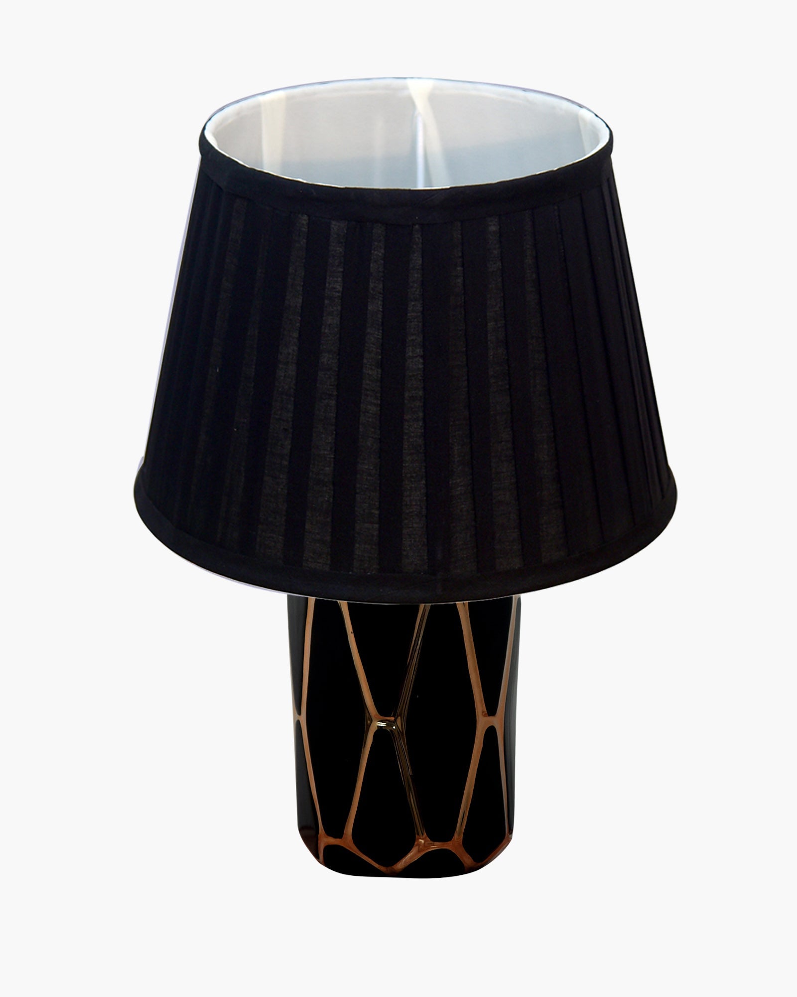Modern Ceramic Base Bedside Table Lamp, Table Lamps for Home Decoration and Bedroom Decor with On/Off Button, Night Lamp with Cotton Fabric Shade, Black Gold Hive, Khadi