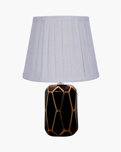 Modern Ceramic Base Bedside Table Lamp, Table Lamps for Home Decoration and Bedroom Decor with On/Off Button, Night Lamp with Cotton Fabric Shade, Black Gold Hive, Khadi