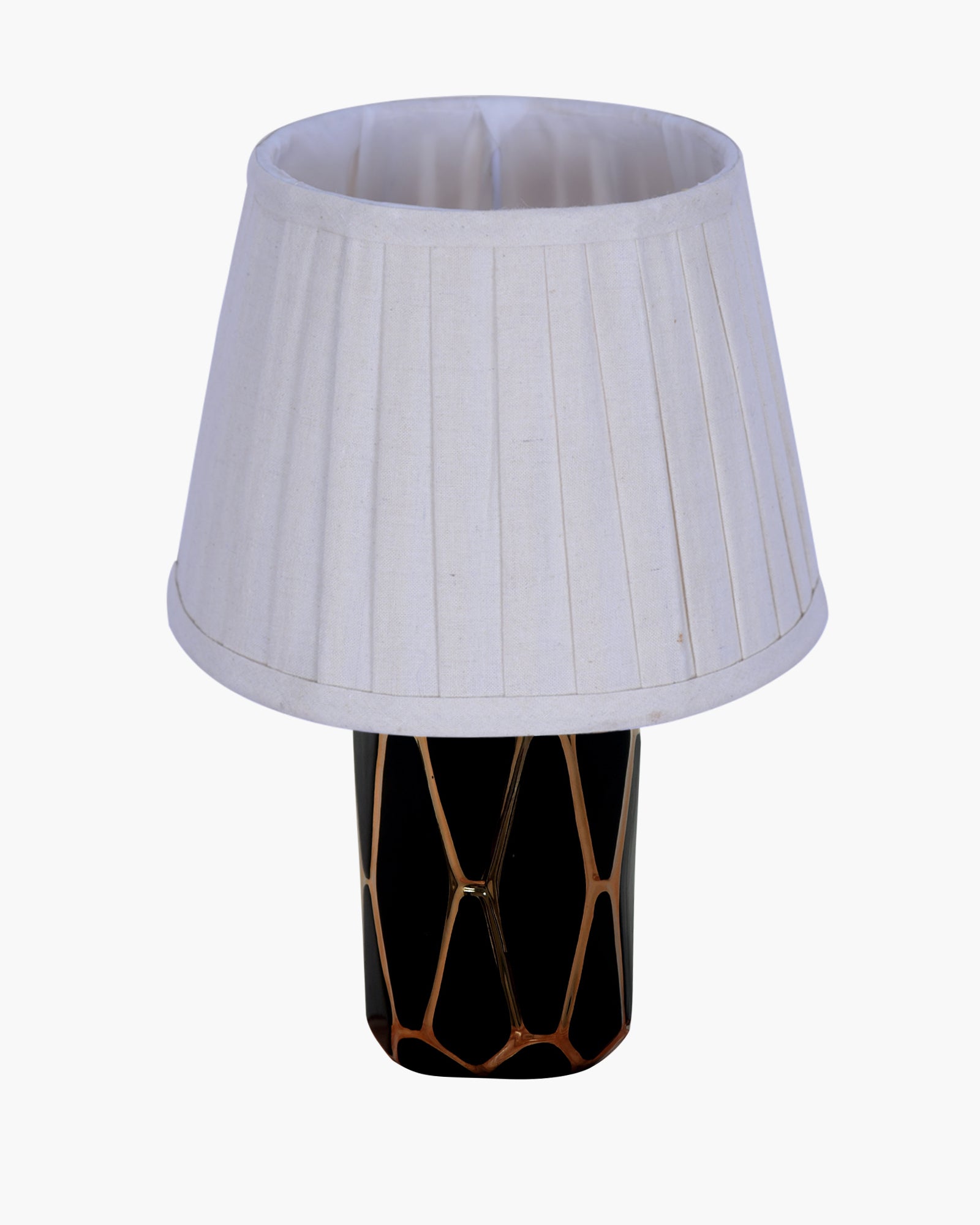Modern Ceramic Base Bedside Table Lamp, Table Lamps for Home Decoration and Bedroom Decor with On/Off Button, Night Lamp with Cotton Fabric Shade, Black Gold Hive, Khadi