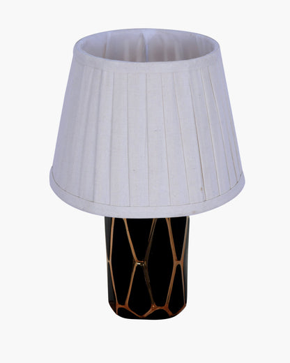 Modern Ceramic Base Bedside Table Lamp, Table Lamps for Home Decoration and Bedroom Decor with On/Off Button, Night Lamp with Cotton Fabric Shade, Black Gold Hive, Khadi