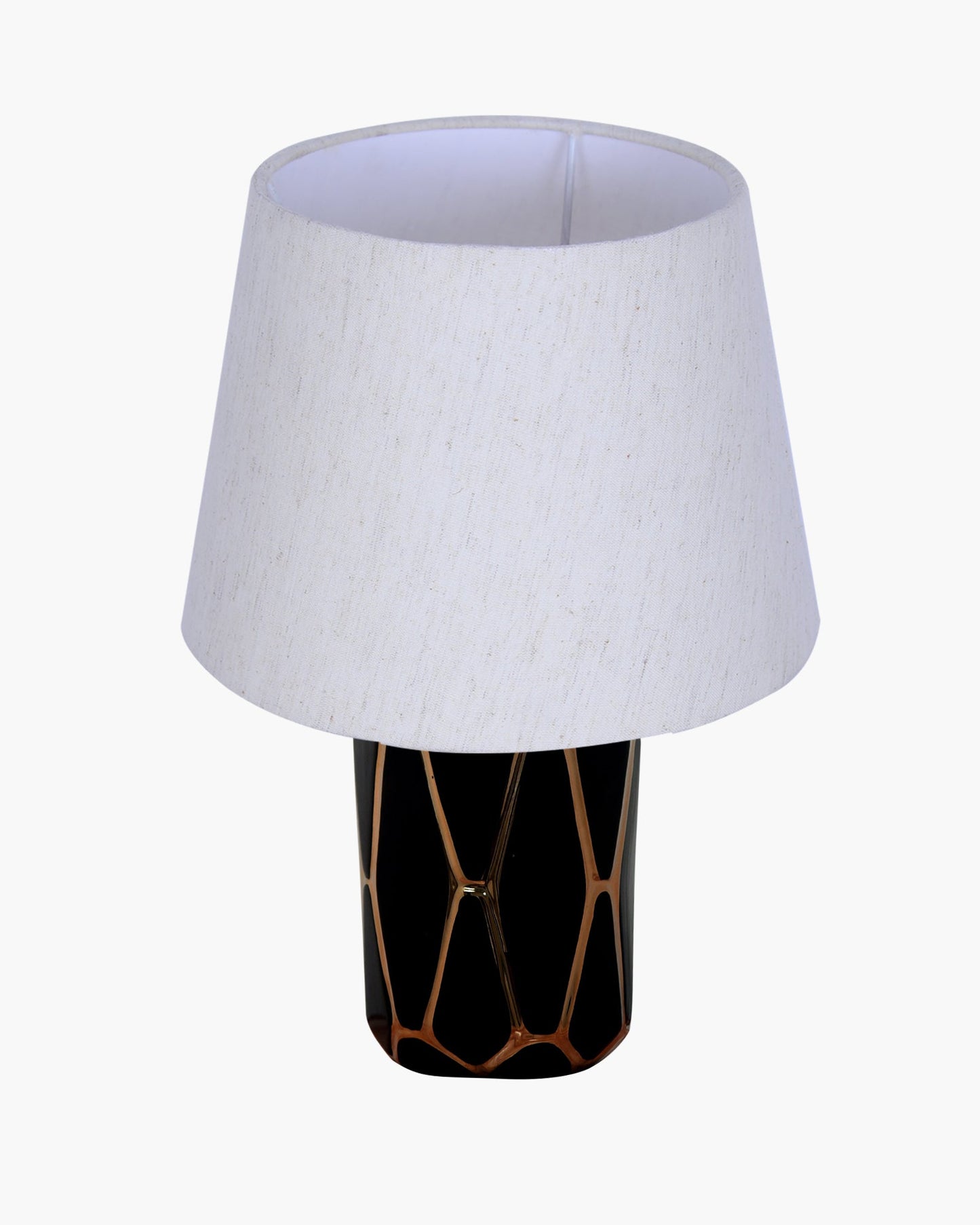 Modern Ceramic Base Bedside Table Lamp, Table Lamps for Home Decoration and Bedroom Decor with On/Off Button, Night Lamp with Cotton Fabric Shade, Black Gold Hive, Khadi