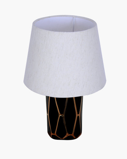 Modern Ceramic Base Bedside Table Lamp, Table Lamps for Home Decoration and Bedroom Decor with On/Off Button, Night Lamp with Cotton Fabric Shade, Black Gold Hive, Khadi