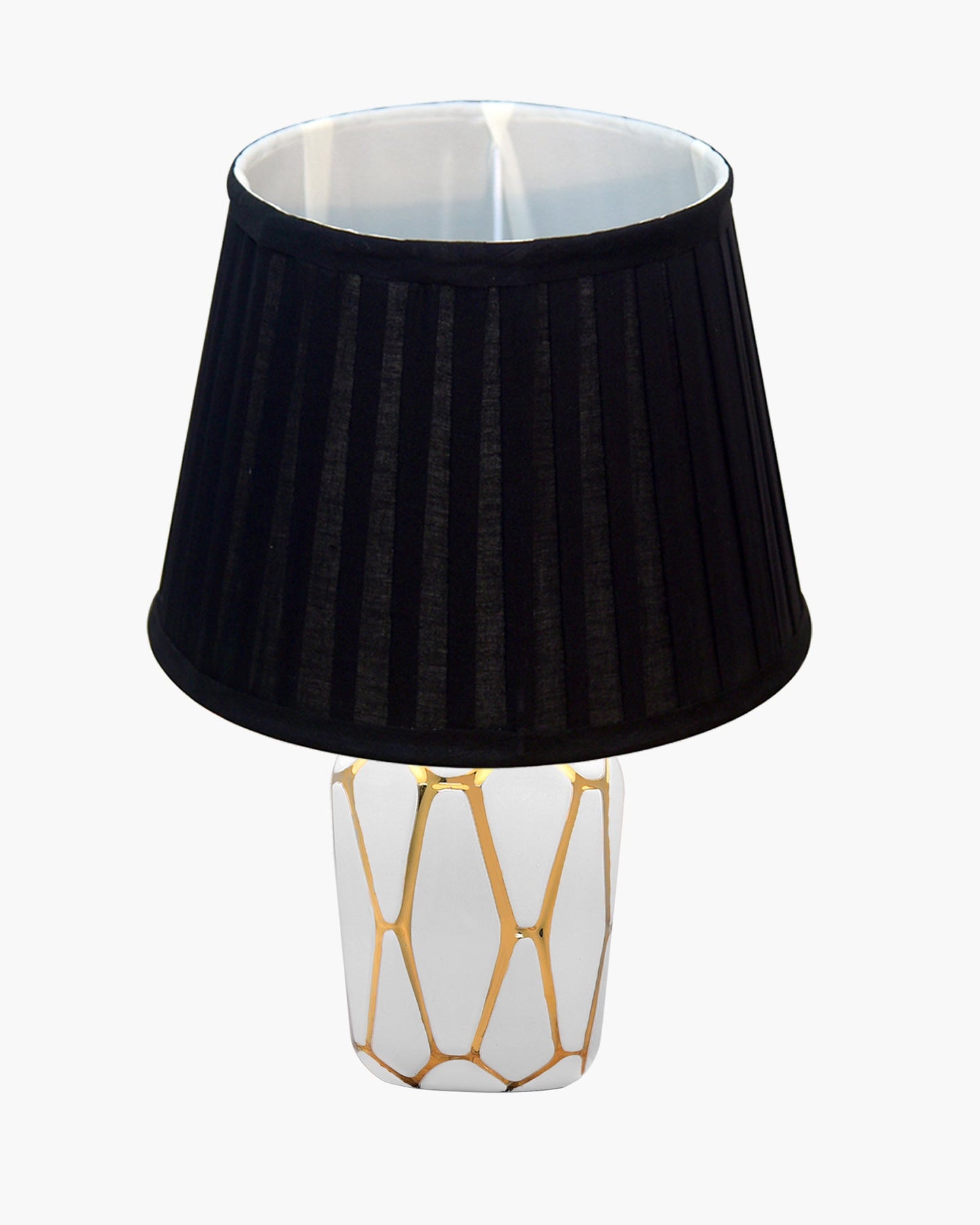 Retro Ceramic Base Bedside Table Lamp, Table Lamps for Home Decoration and Bedroom Decor with On/Off Button, Night Lamp with Cotton Fabric Shade, White Gold Hive, Khadi Frill