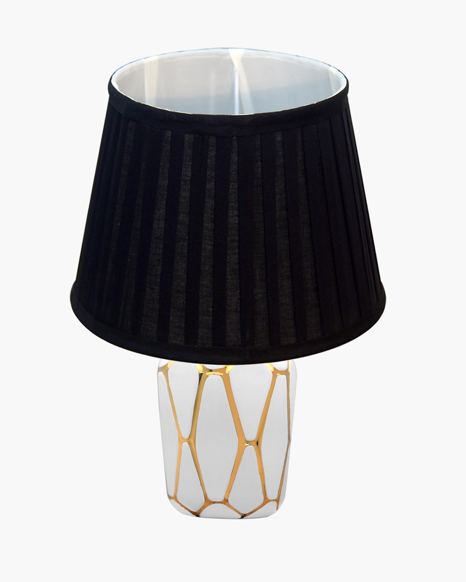 Retro Ceramic Base Bedside Table Lamp, Table Lamps for Home Decoration and Bedroom Decor with On/Off Button, Night Lamp with Cotton Fabric Shade, White Gold Hive, Khadi Frill