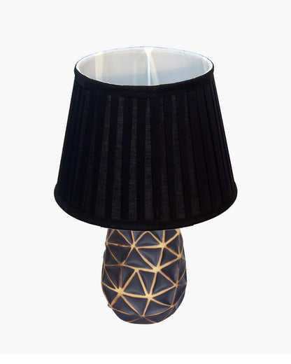 Modern Ceramic Base Bedside Table Lamp, Table Lamps for Home Decoration and Bedroom Decor with On/Off Button, Night Lamp with Cotton Fabric Shade, Graphite Prism, Khadi